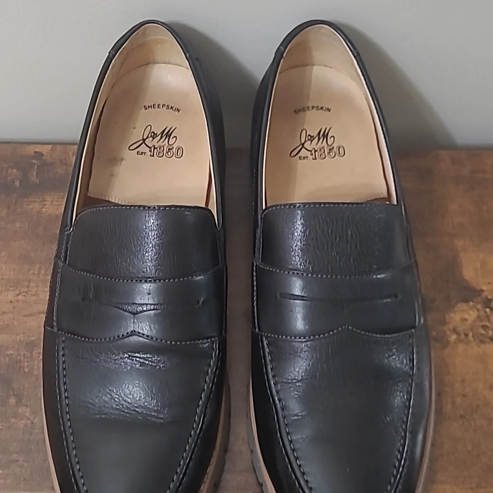 Johnston & Murphy Black Sheepskin Leather Slip-On Penny Loafers size 11.5